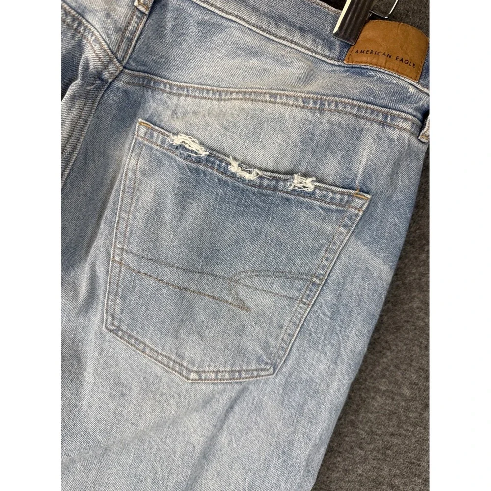 American Eagle Baggy‎ Jean Womens 12 R Light Wash Distressed High Rise Y2K Denim